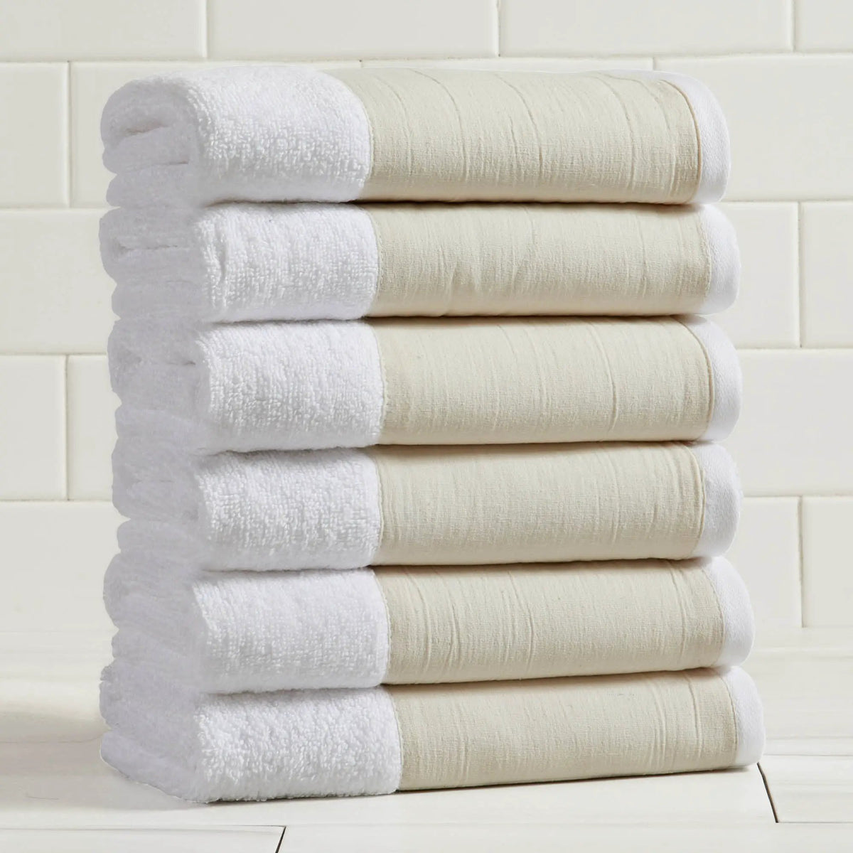 Cotton Linen-Like Border 6-Piece Towel Set - Priya Collection from PriceLows™