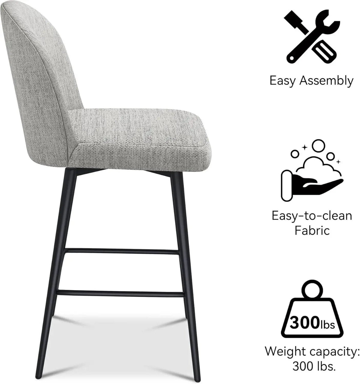 Counter Height Bar Stools 26 Inch 360 Swivel Grey Set of 3 from PriceLows™