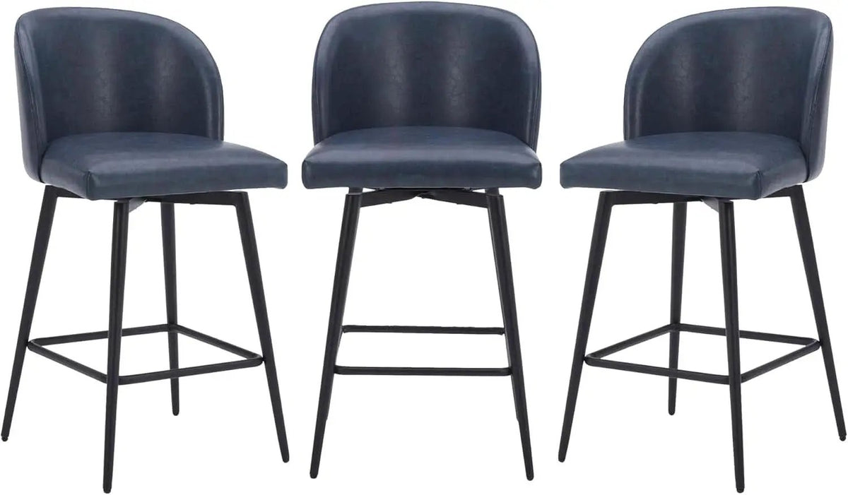 Counter Height Bar Stools 3 Pack Blue Faux Leather Swivel from PriceLows™