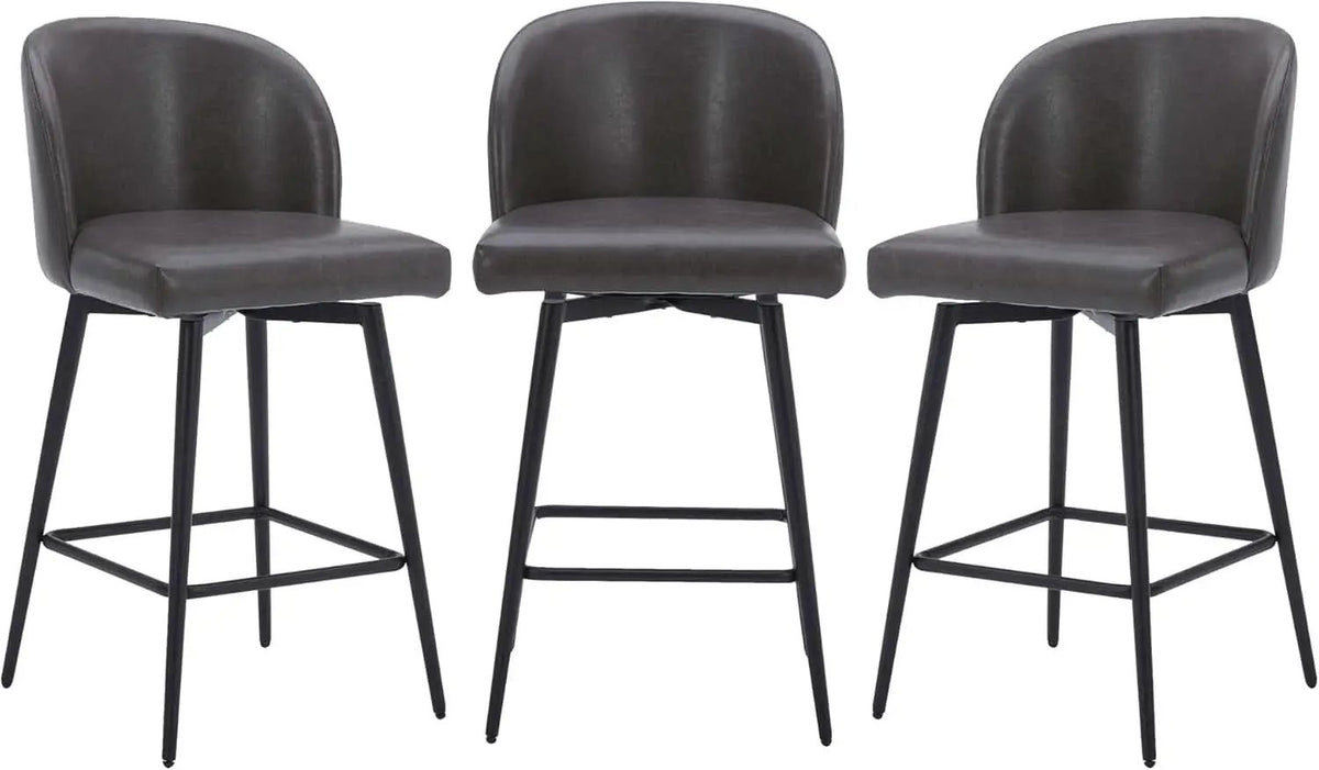 Counter Height Bar Stools Set of 3 26in Grey Faux Leather from PriceLows™