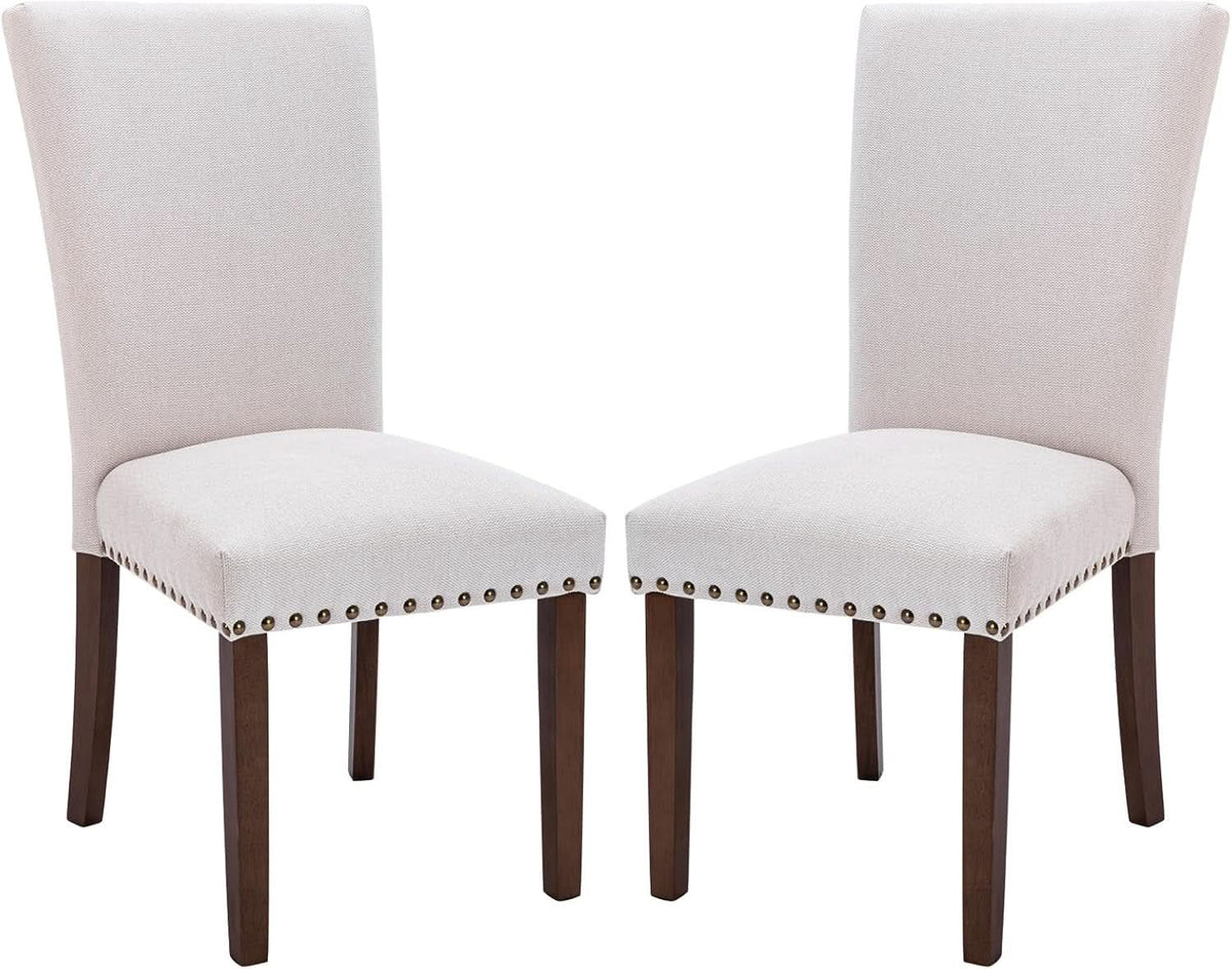 Beige Linen Upholstered High Back Counterheight Chairs from PriceLows™