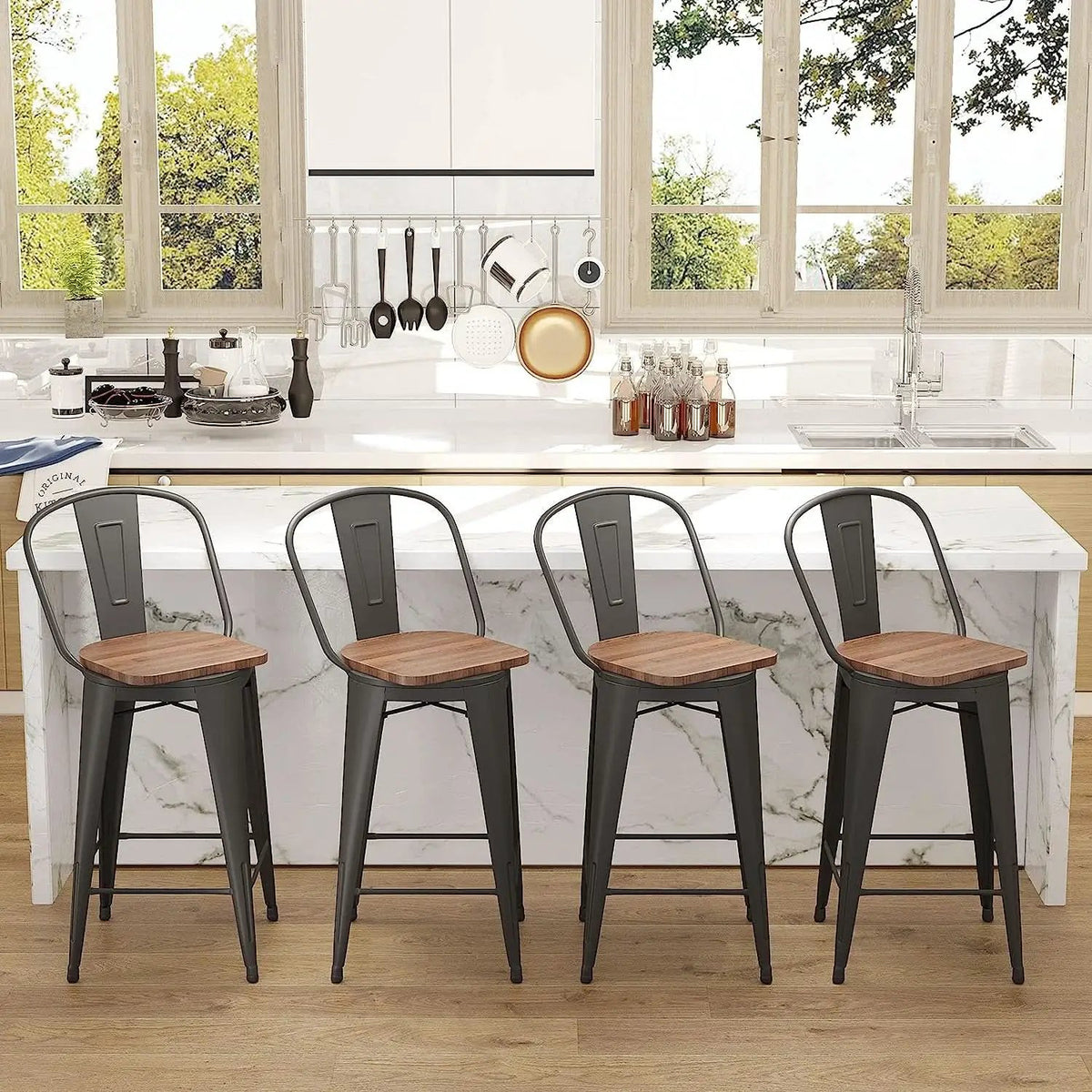 Counter Height Swivel Bar Chairs With Back Set Of 4 from PriceLows™