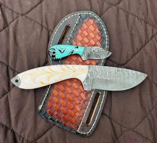 Cowboy Bull Cutter Knives - Custom Handmade Damascus Steel Blade with Resin Handle | 4 Inch | Damascus Steel | cowboy belt Knife