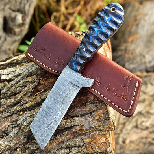 Cowboy Bull Cutter Knives | 4" Damascus Steel Blade | Handmade | 4 Inch | Damascus Steel | cowboy belt Knife