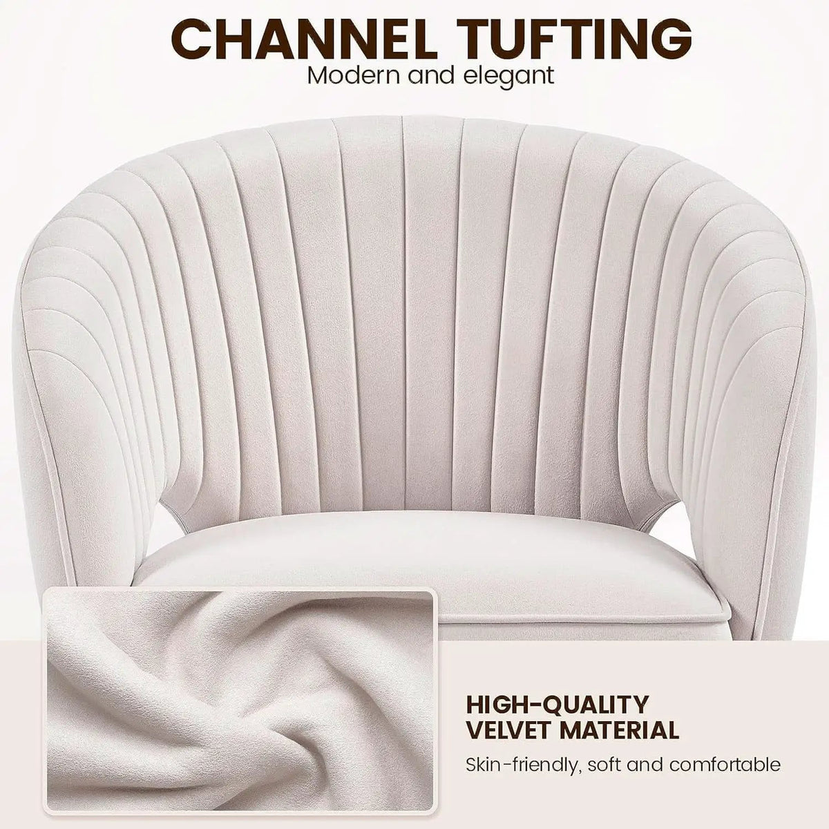 Cream Velvet Swivel Desk Chair With Wheels Tufted Back from PriceLows™