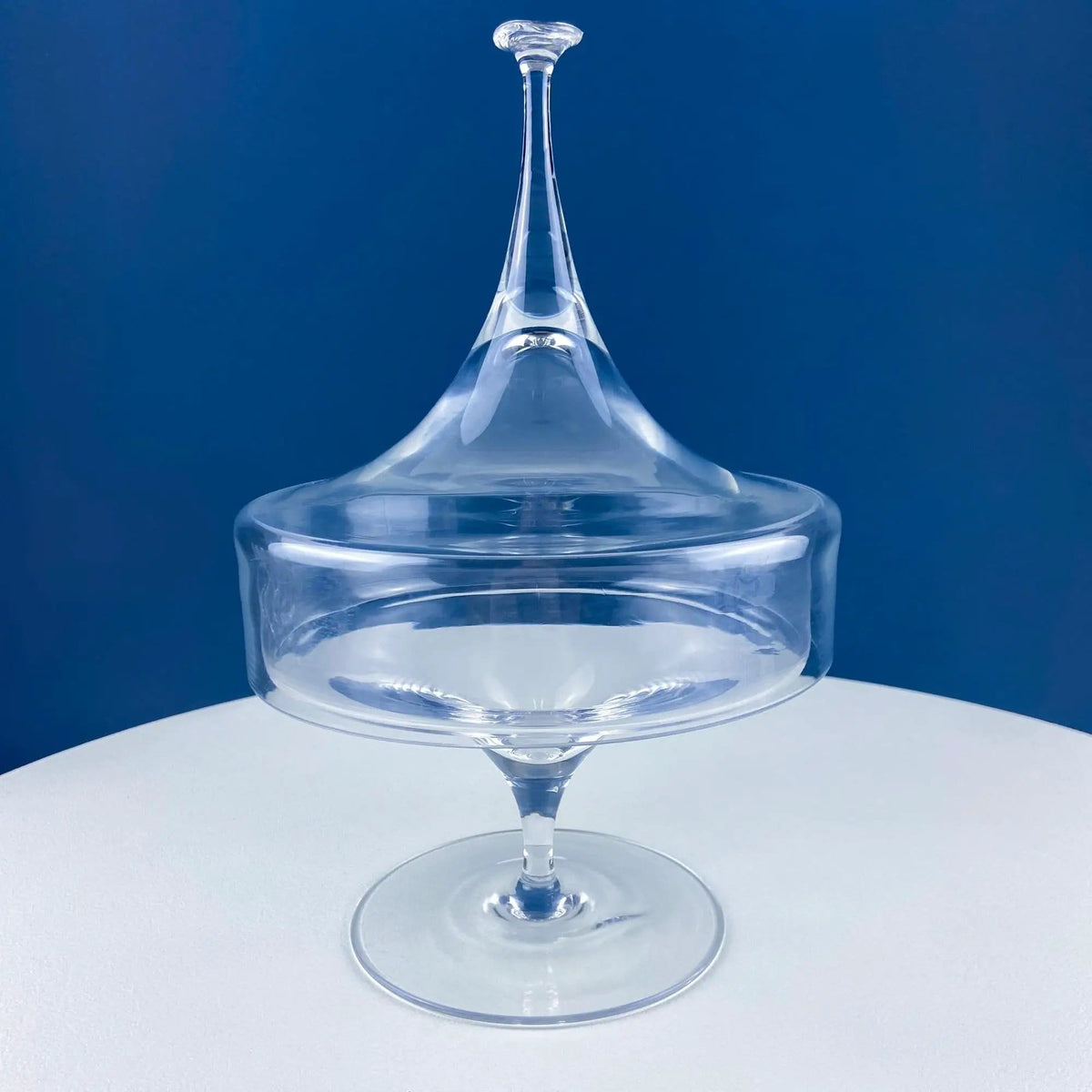 Crystal Clear Footed Candy Bowl or Serving Dish with Empoli Style Lid | Unique Mid Century Modern Apothecary Jar | Home Store Cafe Decor | Collectors & Hosts