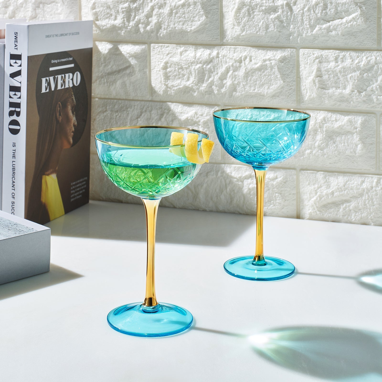Bellissimo Crystal Champagne Coupe Cocktail Glassware, Set of 2 from PriceLows™