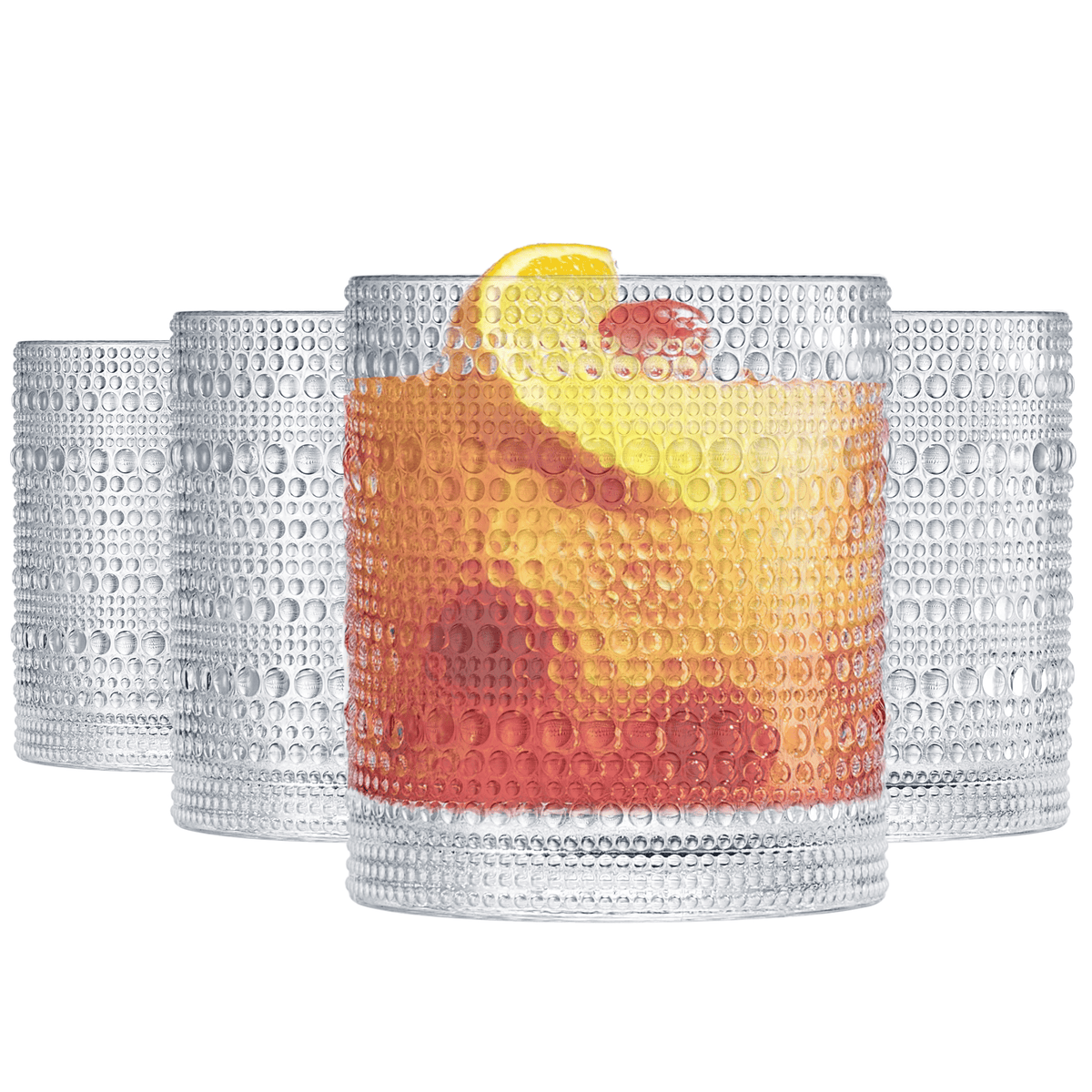Barcelona Acrylic Hobnail Lowball Whiskey Glassware | 10 oz | Set of 4 | Acrylic
