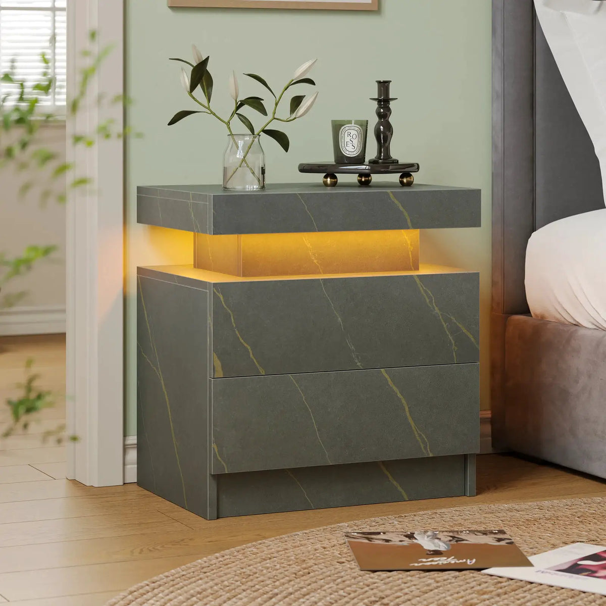Cubehom LED Nightstands with 2 Drawers, End Table with RGB LED Lights for Bedroom Living Room, White Bedside Table from PriceLows™