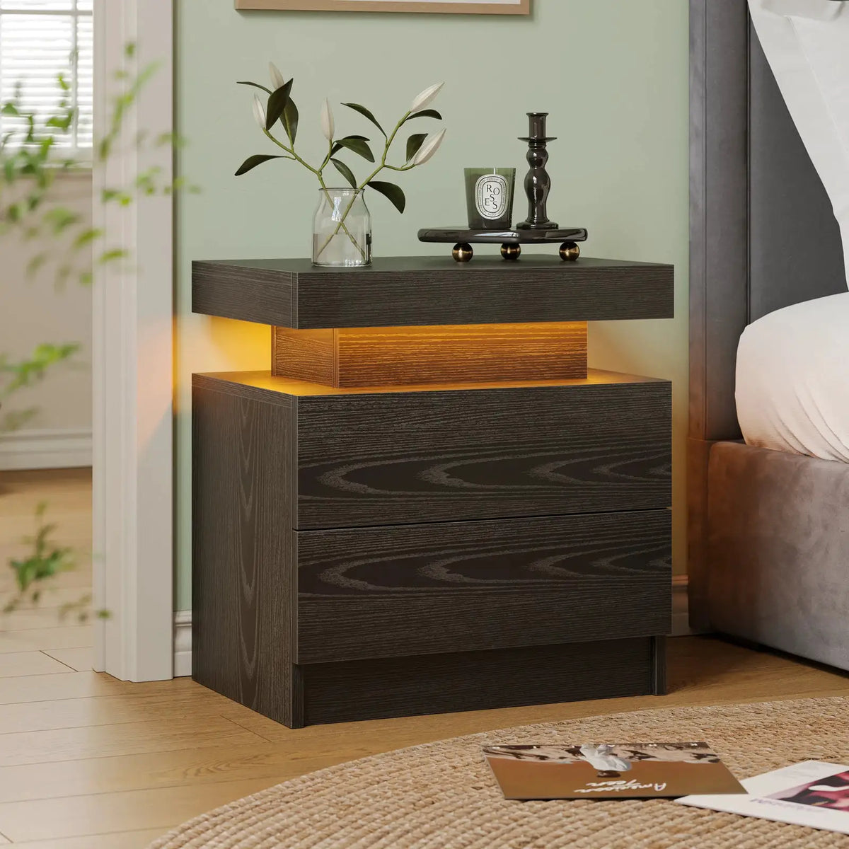 Cubehom LED Nightstands with 2 Drawers, End Table with RGB LED Lights for Bedroom Living Room, White Bedside Table from PriceLows™
