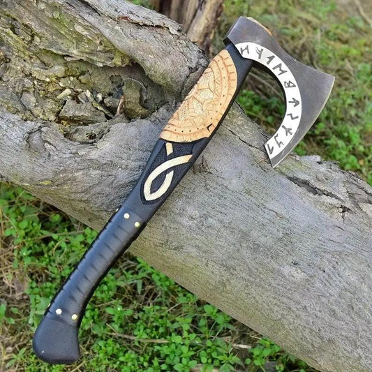 Custom Forged Hand Made Carbon Steel AXE Wood Handle With Leather Sheath, Viking | Steel | Kitchen Knife | Home