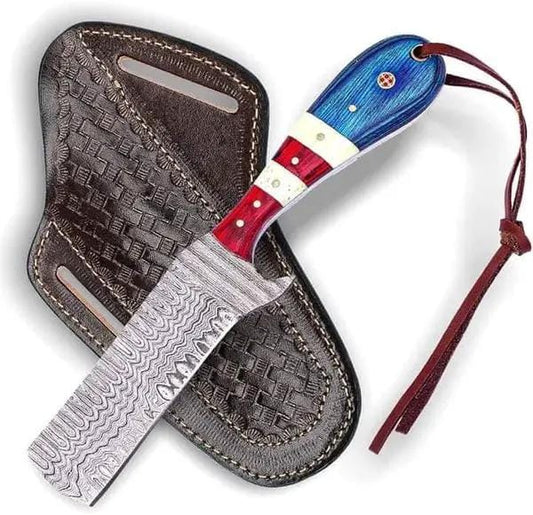 Custom Handmade Bull Cutter Knives Damascus Steel Blade, Pakkawood & Camel Bone | Damascus Steel | cowboy belt Knife | Home