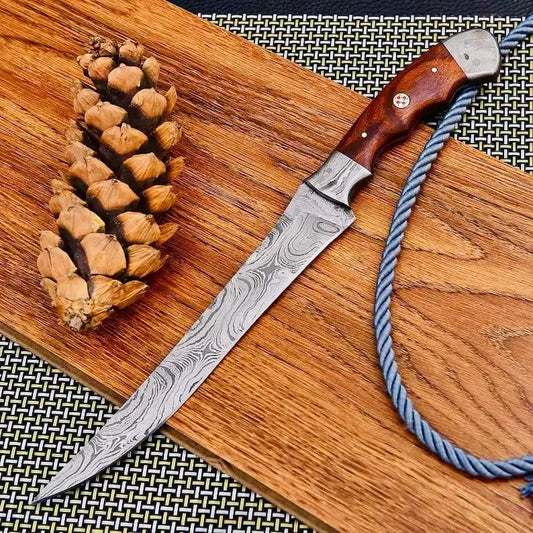 Custom Handmade Damascus Steel Fishing Fillet Knife 13" with Rosewood Handle and | 13 Inch | Damascus Steel | Home