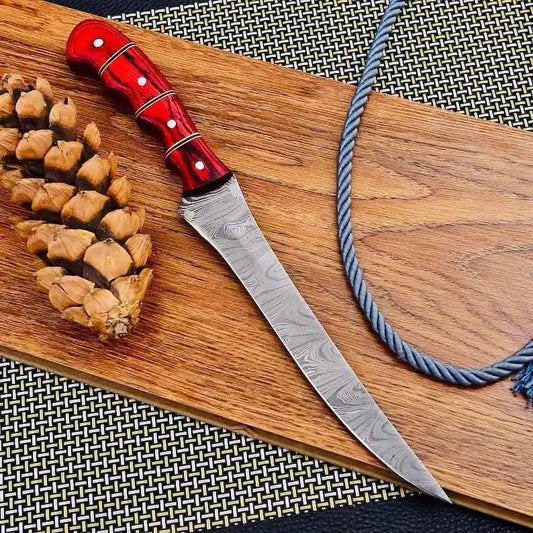 Custom Handmade Damascus Steel Fishing Fillet Knife 13" with Pakka Wood Handle | 13 Inch | Damascus Steel | Home
