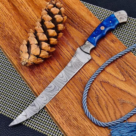 Custom Handmade Damascus Steel Fishing Fillet Knife 13" with Resin Handle and | 13 Inch | Damascus Steel | Home