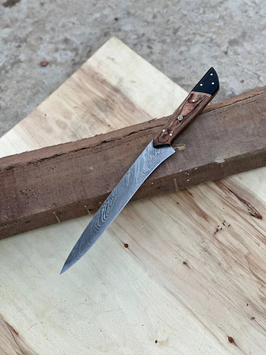 Custom Handmade Damascus Steel Fishing Fillet Knife 13" with Rosewood and Buffalo | 13 Inch | Damascus Steel | Home