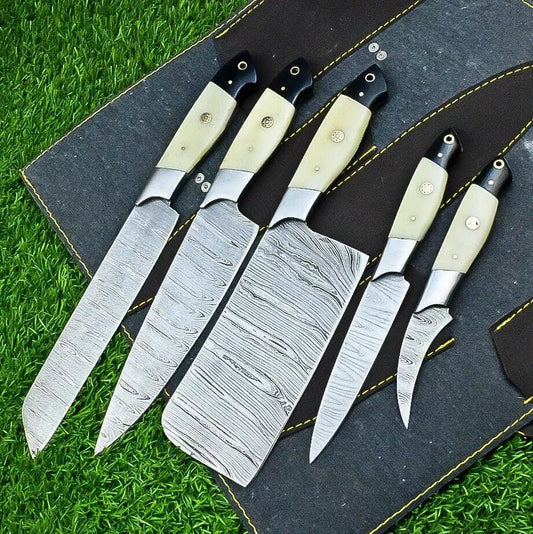 Custom Handmade Damascus Steel Kitchen Chef Set 9" to 13" Overall Length with Steel | 9 Inch | Damascus Steel | Kitchen Knives Set