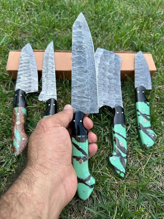 Custom Handmade Damascus Steel Kitchen Knife Set | 13 Inch | Damascus Steel | Kitchen Knives Set