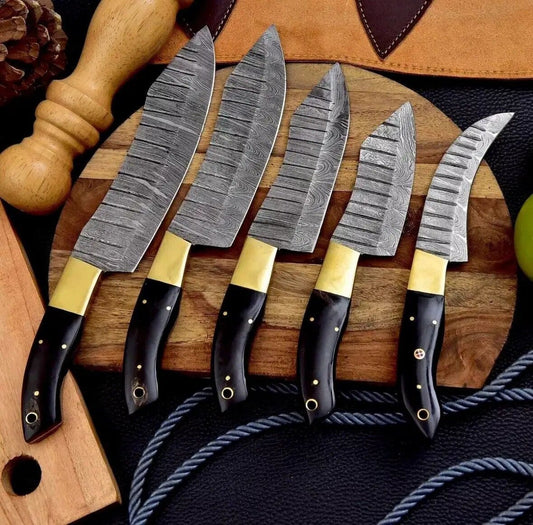 Custom Handmade Damascus Steel Knife Set - 9” to 13” Blades | 13 Inch | Damascus Steel | Kitchen knives set