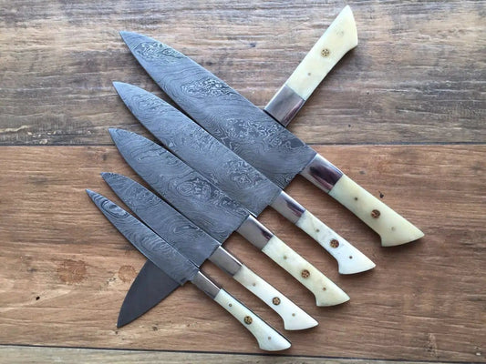 Custom Handmade Damascus Steel Knife Set - 8-Inch Blade (Style 2) | 8 Inch | Damascus Steel | Kitchen Knives Set