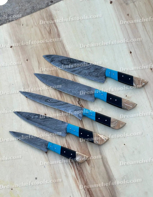 Custom handmade Damascus steel kitchen knife set (Style 2) | Damascus Steel | Home Use | Home