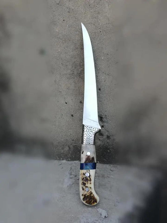 Custom D2 Steel Fillet Knife with Antler Horn Handle and Steel Bolster Includes | Steel | fillet fishing Knife | Home