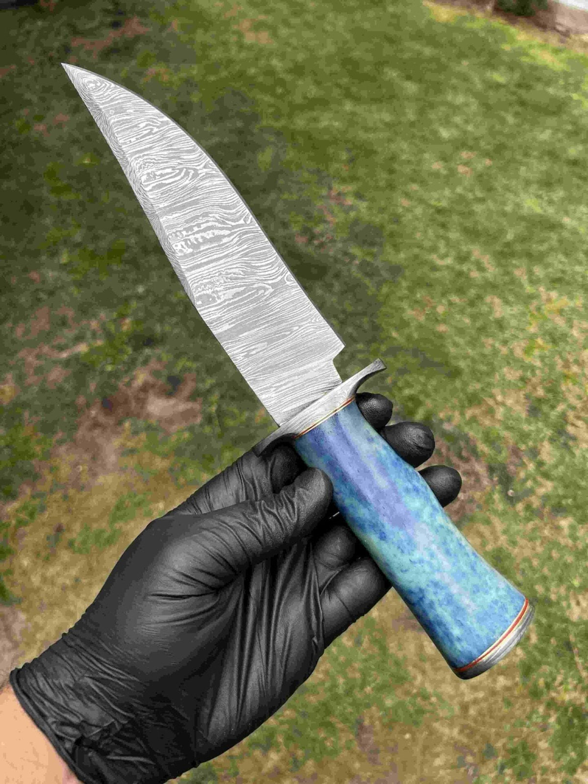 Custom Damascus Steel Bowie Knife with Color Bone Handle and Damascus Steel Guard | 13 Inch | Damascus Steel | Custom handmade bowie Knife