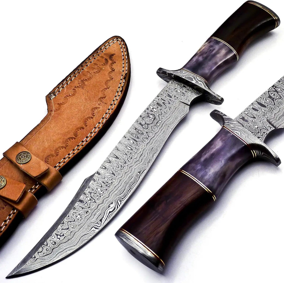 Damascus Steel Western Brand Knives 15" Knife with Color Bone & Buffalo Horn Handle | 15 Inch | Damascus Steel | bowie Knife