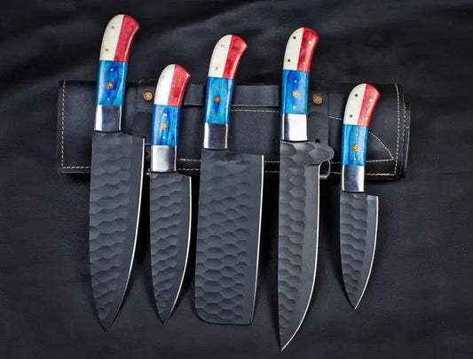 Custom Hand Forged Carbon Steel Chef’s Knife Set – 5 PCS BBQ & Kitchen Knives | Best Anniversary Gift for Him from PriceLows™