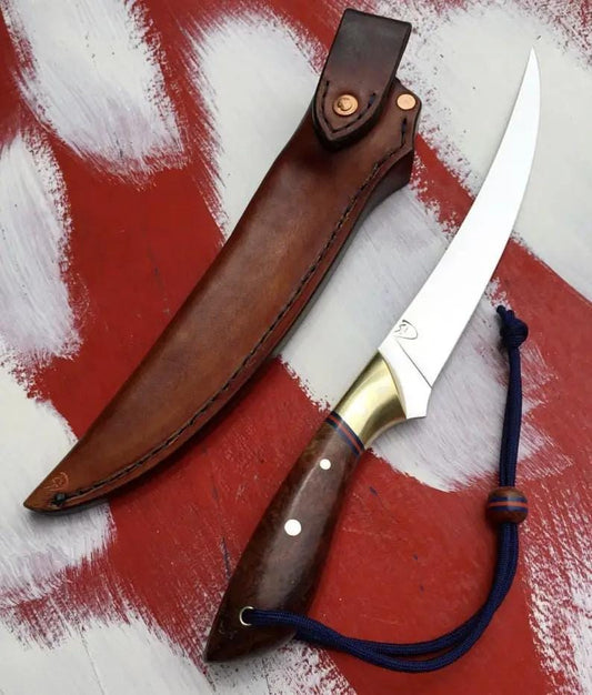 Custom Handmade Stainless Steel Fillet Knife with Rosewood Handle & Brass Bolster | 11.5 Inch | Rosewood | fishing fillet Knife