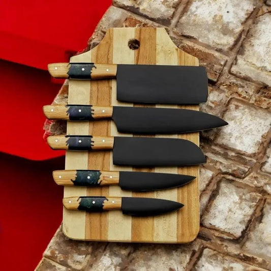 "Premium Custom Kitchen Knife Set - Handcrafted Stainless Steel Blades" | Olive Wood | Home Use | Home
