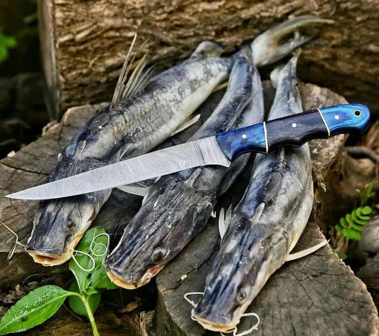 Custom Handmade Damascus Boning Knife - 13" Pakkawood Handle with Leather Sheath | 13 Inch | Damascus Steel | damascus steel fillet