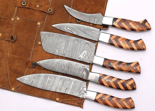 Custom Handmade Damascus Chef Knife Set - 8” to 13” Blades | Damascus Steel | Kitchen Knives Set | Home
