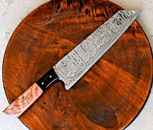 Custom Handmade Damascus Chef Knife with Olive Wood Handle - 7" Blade | 7 Inch | Damascus Steel | Home