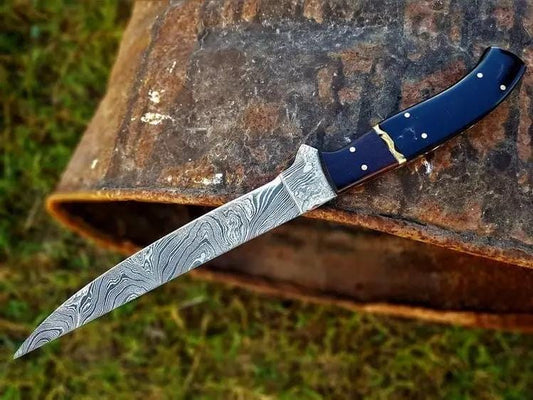 Custom Handmade Damascus Fillet Knife for Fish - Buffalo Horn & Rosewood Handle | 13 Inch | Damascus Steel | damascus steel fillet