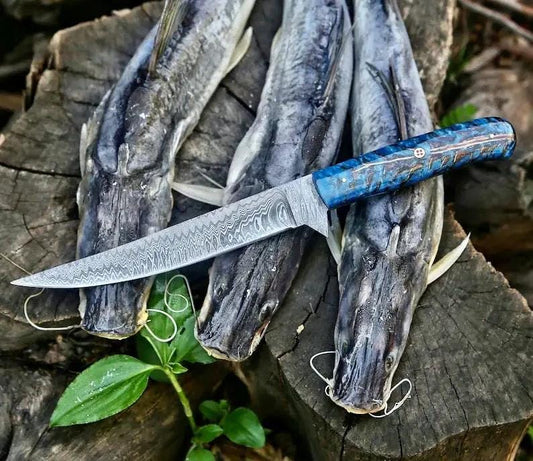 Custom Handmade Damascus Fillet Knife - 13" Pine Cone Handle with Leather Sheath | 13 Inch | Damascus Steel | Home