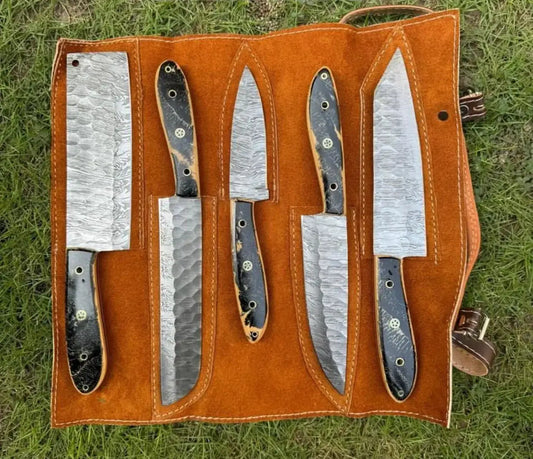Custom Handmade Damascus Knife Set - Hand-Forged with Resin Handle | 7 Inch | Damascus Steel | Kitchen Knives Set