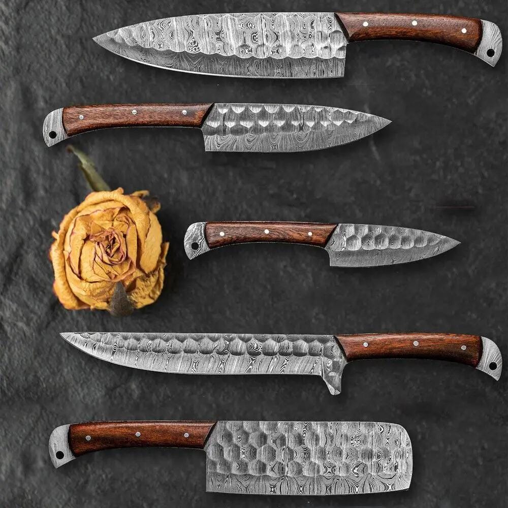 Custom Handmade Damascus Knives Set - 7" Rosewood Handles | 7 Inch | Damascus Steel | Kitchen Knives Set