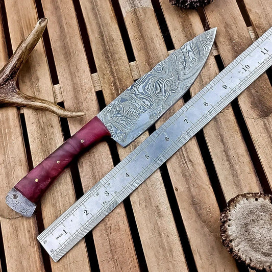 Premium Custom Handmade Damascus Steel Chef Knife, 5" Blade with Resin Handle | 5 Inch | Damascus Steel | Home
