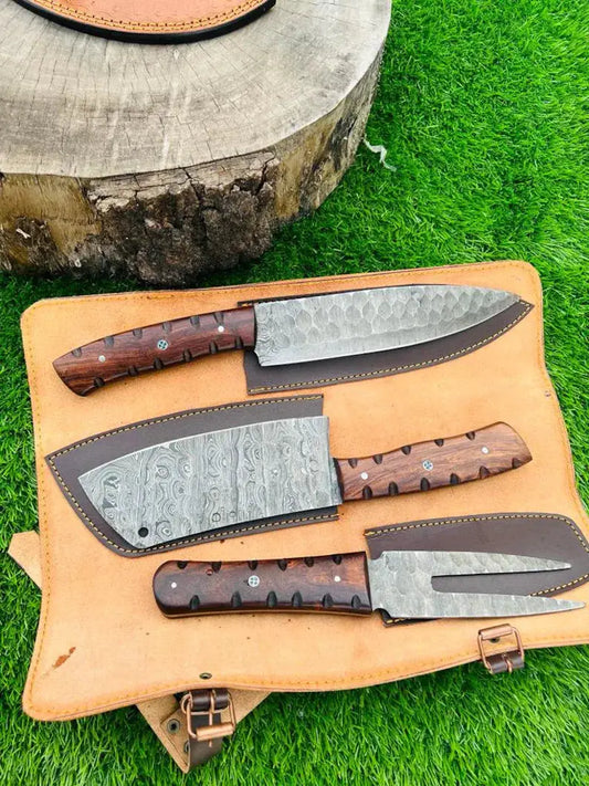 Custom Damascus Steel Knife Sets - Hand Forged Blades & Pakkawood Handles | Damascus Steel | Kitchen Knives Set | Home