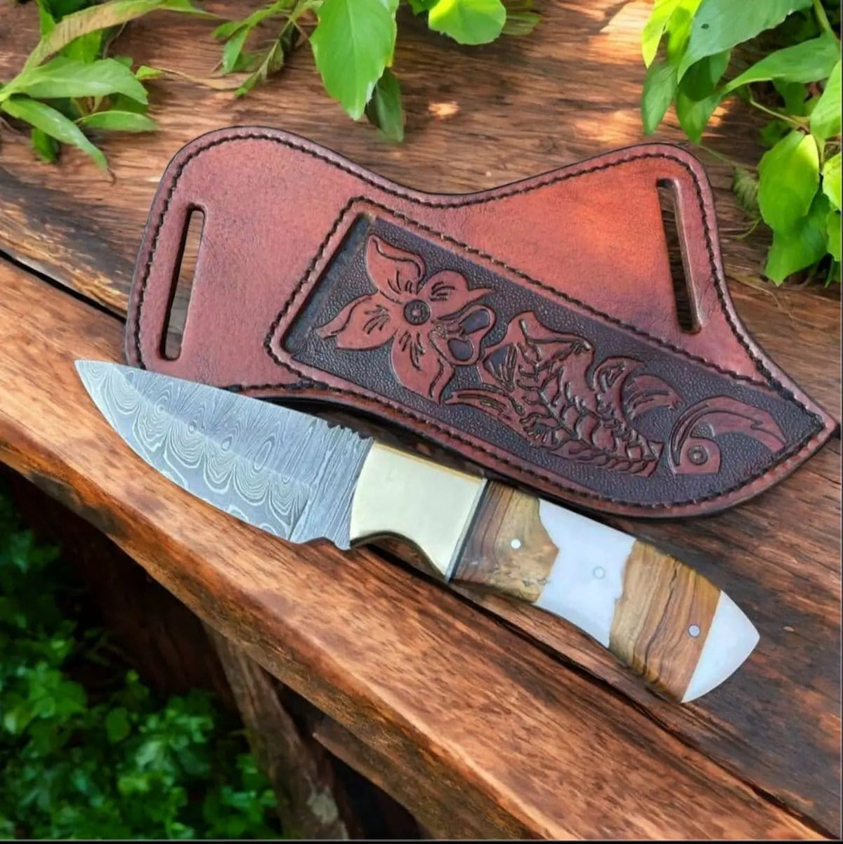 Custom Handmade Damascus Steel Skinning Knife 7.75" Year Round Hunting Knife with | 7.75 Inch | Damascus Steel | Home