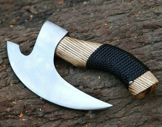 Ax Pizza Cutter - Custom Handcrafted with J2 Steel Blade and Engraved Ash Wood Handle | 8 Inch | Leather | viking pizza cutter