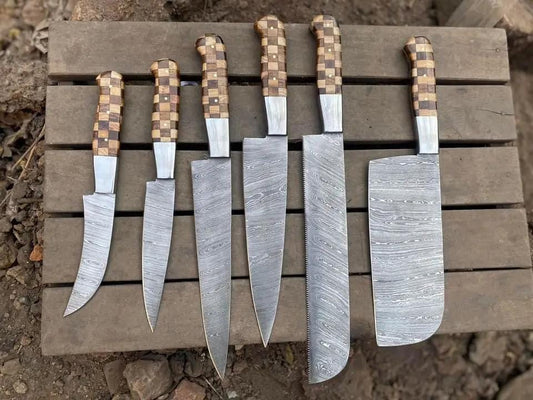 Custom Handmade Damascus Kitchen Knife Set - Elegance & Precision | 8 Inch | Damascus Steel | Kitchen Knives Set