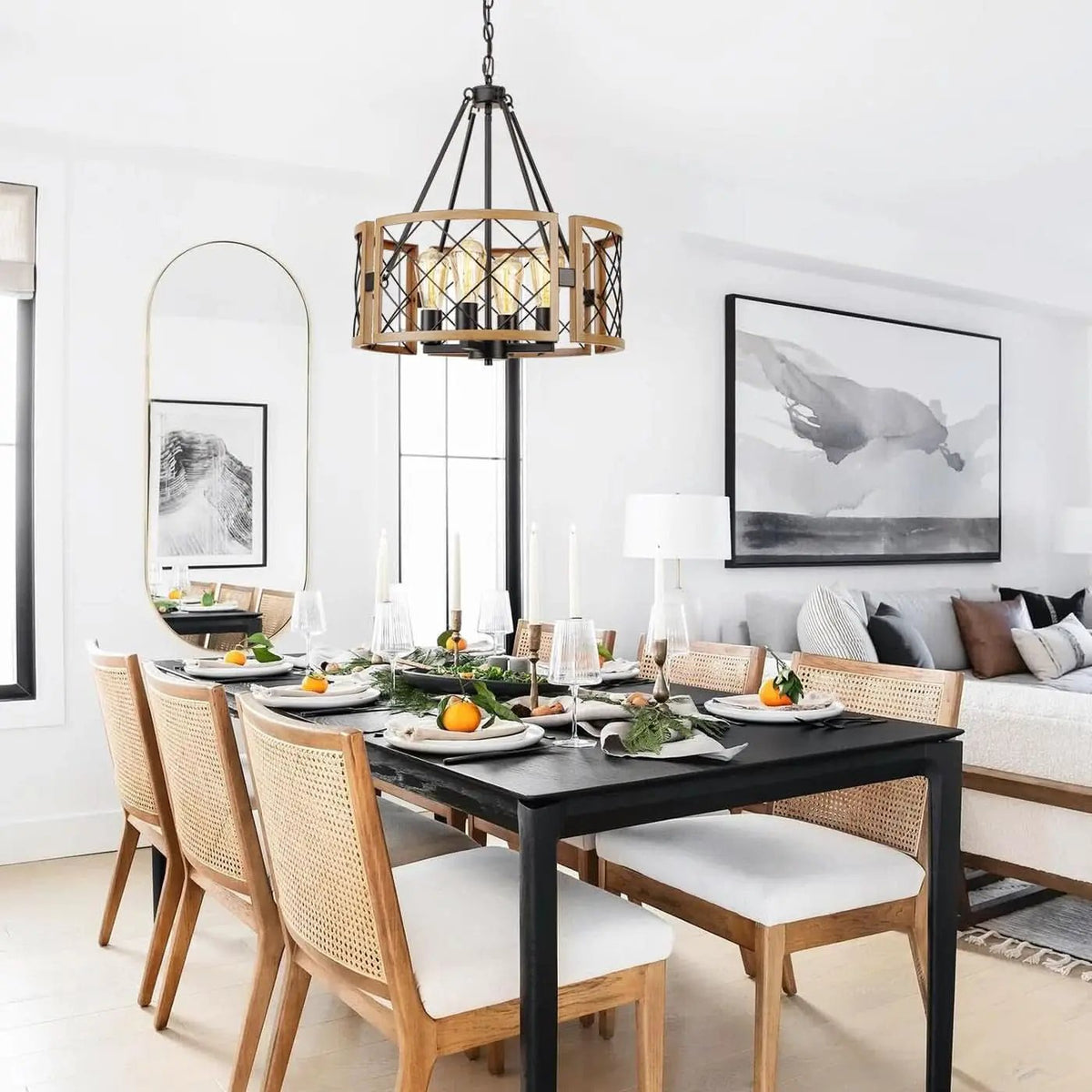 D19 Inch Farmhouse Chandelier 4 Light Pendant Black Oak from PriceLows™