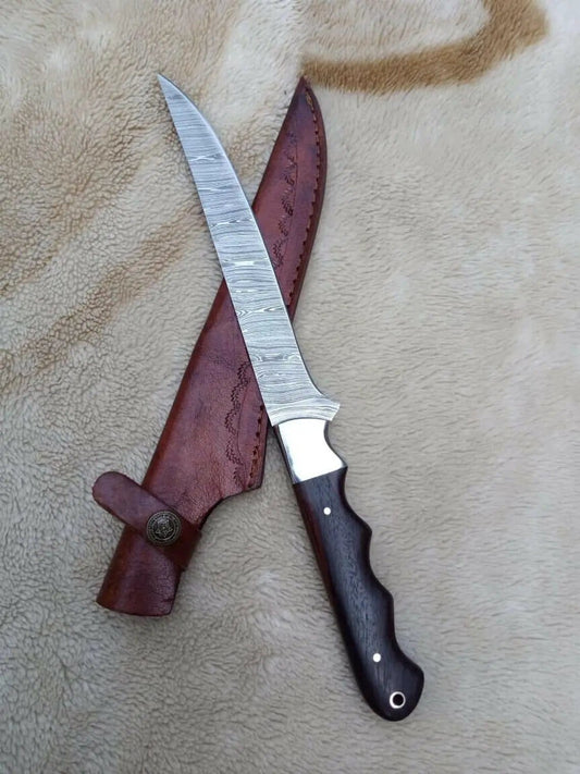 DAMASCUS FILLET KNIFE (Style 2) | 13 Inch | Rose Wood | Home