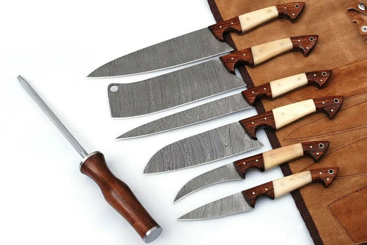 DAMASCUS KITCHEN CHEF KNIVES SET | 8.5 Inch | Rose Wood | Kitchen Knives Set