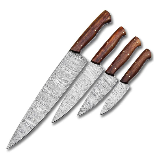 DAMASCUS KITCHEN CHEF KNIVES SET | 8 Inch | Walnut Wood | Kitchen Knives Set