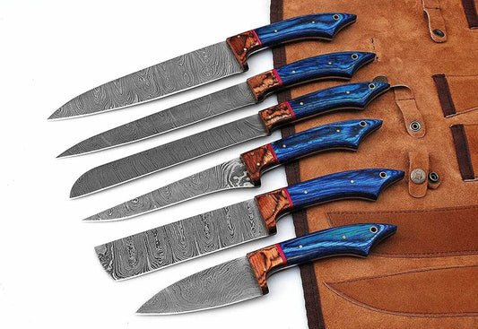 DAMASCUS KITCHEN CHEF KNIVES SET | 9 Inch | Wood | Kitchen Knives Set