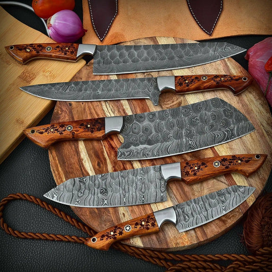 DAMASCUS KITCHEN CHEF KNIVES SET | 8 Inch | Rose Wood | Kitchen Knives Set