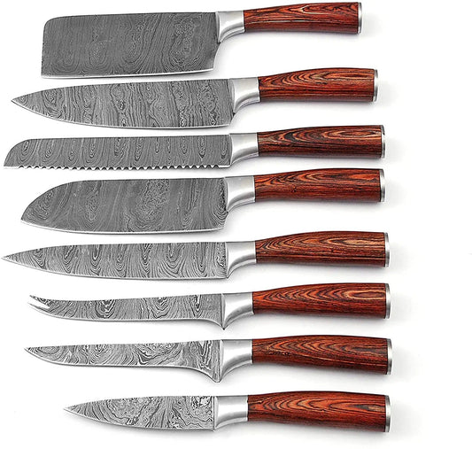 DAMASCUS KITCHEN KNIVES SET | 9 Inch | Steel | Home